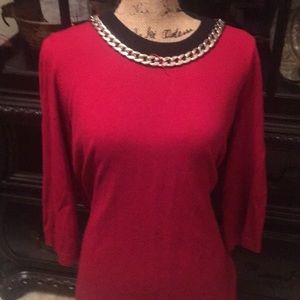 Style& Co Red Sweater with Silver Chain attached
